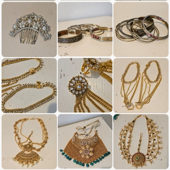 Large Lot, Indian Bollywood Style Gold Tone Bridal Jewelry Necklaces Earrings - Picture 2 of 12